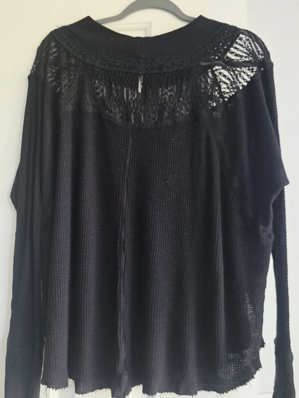 Free People Black Knit Lace Yoke Long-sleeve Top